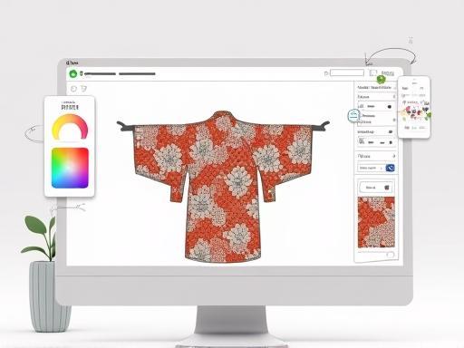 SaaS screenshot showing a digital design tool for kimonos.